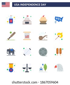 Editable Vector Line Pack of USA Day 16 Simple Flats of ball; united; cake; states; thanksgiving Editable USA Day Vector Design Elements