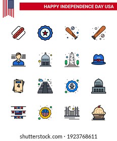 Editable Vector Line Pack of USA Day 16 Simple Flat Filled Lines of indianapolis; flag; ball; american; usa Editable USA Day Vector Design Elements