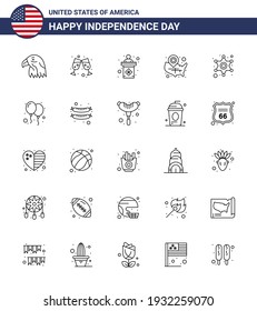 Editable Vector Line Pack Of USA Day 25 Simple Lines Of Police; Location Pin; Election; Wisconsin; States Editable USA Day Vector Design Elements