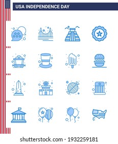 Editable Vector Line Pack of USA Day 16 Simple Blues of cart; sign; tourism; drink; usa Editable USA Day Vector Design Elements