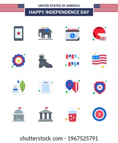 Editable Vector Line Pack of USA Day 16 Simple Flats of american; state; calendar; sport; football Editable USA Day Vector Design Elements