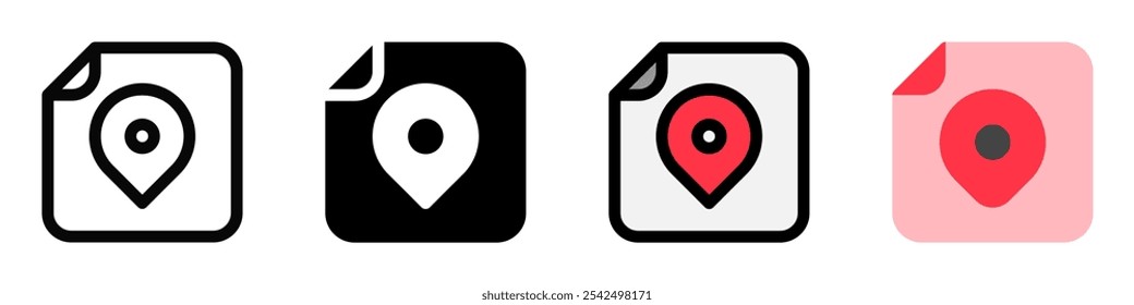 Icono de archivo de mapa de ubicación de Vector editable. Negro, estilo de línea, fondo blanco transparente. Parte de una gran familia de iconos. Perfecto para interfaces de Web y App, presentaciones, infografías, etc