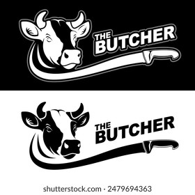 editable vector logo badge meat butcher with cow and knive template 