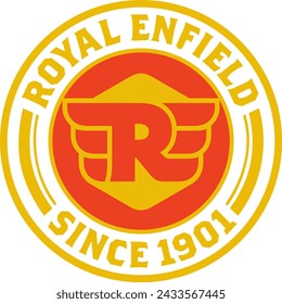 editable vector logo of british motorcyle called royal enfield, badge, art logo classic flat image