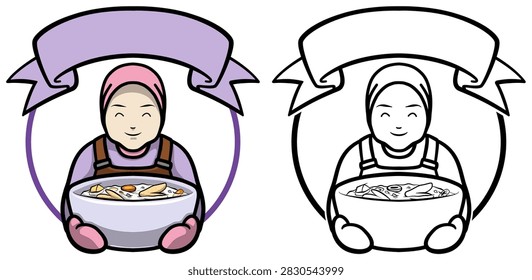 Editable vector logo of woman chef with separated layers. Hand drawing style, pictorial logo, mascot logo.