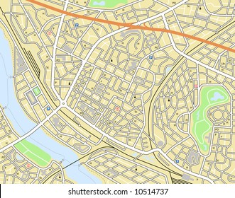 Editable vector map of a generic city with no names