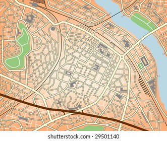 Editable vector map of a generic city with no names