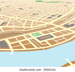 Editable vector map of a generic city at an angled perspective