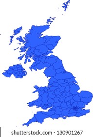 Editable vector map of Great Britain with provinces as EPS10 file with each provinces as selectable path with province name.