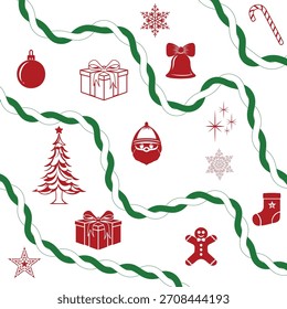 An editable vector masterpiece artwork. Christmas themed seamless pattern with Christmas repeating motif illusion grid. Holiday vector pattern background.