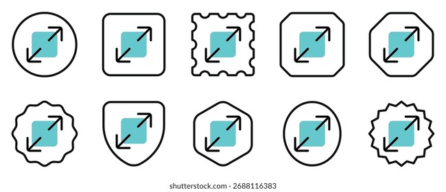 Vetor editável maximiza o ícone da tela. Preto, estilo de linha, fundo branco transparente. Parte de uma grande família de conjuntos de ícones. Perfeito para interfaces web e app, apresentações, infográficos, etc