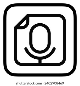 Editable vector microphone recording file icon. Black, line style, transparent white background. Part of a big icon set family. Perfect for web and app interfaces, presentations, infographics, etc