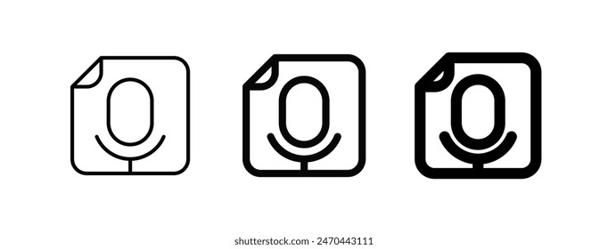Editable vector microphone recording file icon. Black, line style, transparent white background. Part of a big icon set family. Perfect for web and app interfaces, presentations, infographics, etc