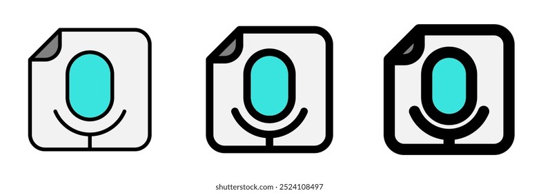 Ícone de arquivo de gravação de microfone vetorial editável. Preto, estilo de linha, fundo branco transparente. Parte de uma grande família de conjuntos de ícones. Perfeito para interfaces web e app, apresentações, infográficos, etc