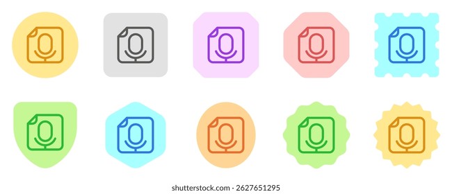 Editable vector microphone recording file icon. Black, line style, transparent white background. Part of a big icon set family. Perfect for web and app interfaces, presentations, infographics, etc