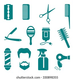 Editable Vector of Monochrome Barber Icons Collection Set