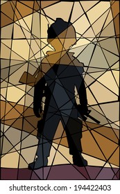 Editable vector mosaic illustration of a child dressed as a soldier