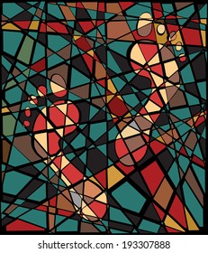 Editable vector mosaic illustration of colorful human footprints