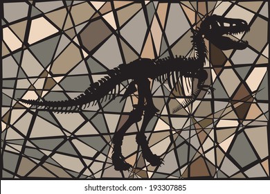 Editable vector mosaic illustration of the skeleton of a Tyrannosaurus rex dinosaur suggesting a fossil