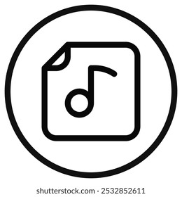 Icono de archivo de música de Vector editable. Negro, estilo de línea, fondo blanco transparente. Parte de una gran familia de iconos. Perfecto para interfaces de Web y App, presentaciones, infografías, etc