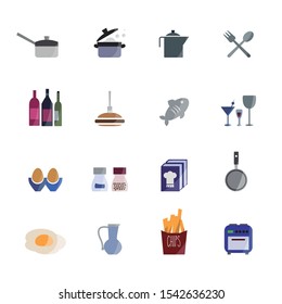 Editable vector. Nice color icons of food and cooking.