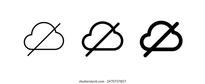 Editable vector no cloud connection icon. Black, line style, transparent white background. Part of a big icon set family. Perfect for web and app interfaces, presentations, infographics, etc