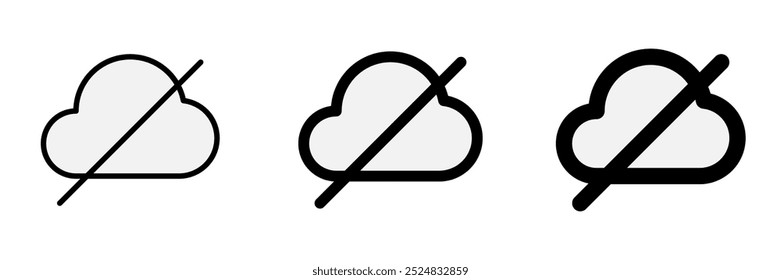 Editable vector no cloud connection icon. Black, line style, transparent white background. Part of a big icon set family. Perfect for web and app interfaces, presentations, infographics, etc