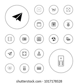 Editable vector number icons: paper plane, dice, desk phone, intersection, domino, lotto, calendar, 3 allowed, 14 date calendar on white background.