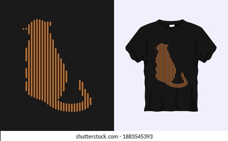 Editable vector outline image of Cat looking up with brown stripes isolated on black background. Vector T-shirt silhouette. Front side. Line art t-shirt design. Vector Eps10. Editable stroke.
