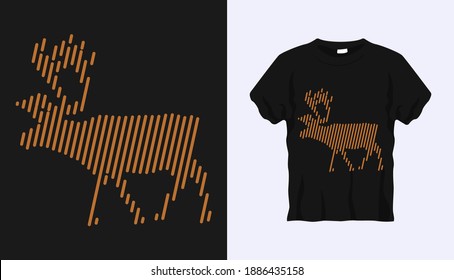 Editable vector outline image of deer with brown stripes isolated on black background. Vector T-shirt silhouette. Front side. Line art t-shirt design. Vector illustration Eps10. Editable stroke.
