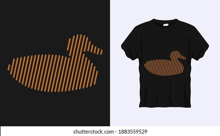 Editable vector outline image of duck with brown stripes isolated on black background. Vector T-shirt silhouette. Front side. Line art t-shirt design. Vector illustration Eps10. Editable stroke.
