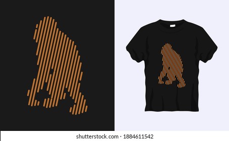 Editable vector outline image of gorilla with brown stripes isolated on black background. Vector T-shirt silhouette. Front side. Line art t-shirt design. Vector illustration Eps10. Editable stroke.
