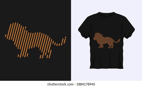 Editable vector outline image of lion with brown stripes isolated on black background. Vector T-shirt silhouette. Front side. Line art t-shirt design. Vector illustration Eps10. Editable stroke.
