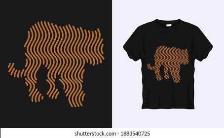 Editable vector outline image of wild tiger with brown stripes isolated on black background. Vector T-shirt silhouette. Front side. Line art t-shirt design. Vector  Eps10. Editable stroke.
