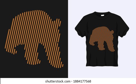 Editable vector outline image of wild bear with brown stripes isolated on black background. Vector T-shirt silhouette. Front side. Line art t-shirt design. Vector  Eps10. Editable stroke.
