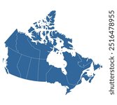 Editable vector outline map of Canada divided into territories and provinces