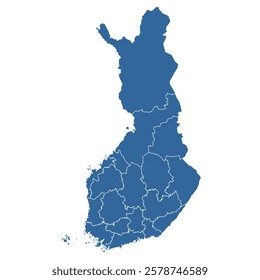 Editable vector outline map of Finland divided into regions