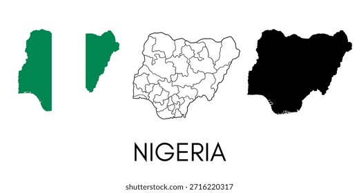 Editable vector outline map of Nigeria with accurate borders. Suitable for educational use, African geography projects, data visualization, presentations, and infographic designs on white background.