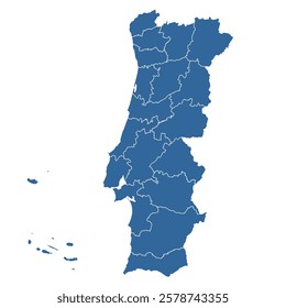 Editable vector outline map of Portugal divided into districts