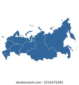 Editable vector outline map of Russia divided into federal districts
