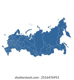 Editable vector outline map of Russia divided into federal districts and subjects