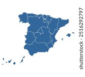 Editable vector outline map of Spain divided into autonomous communities