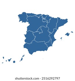 Editable vector outline map of Spain divided into autonomous communities