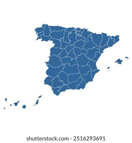 Editable vector outline map of Spain divided into provinces