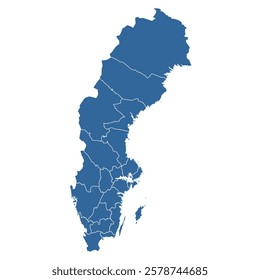 Editable vector outline map of Sweden divided into counties