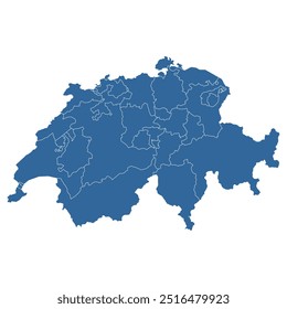 Editable vector outline map of Switzerland divided into cantons