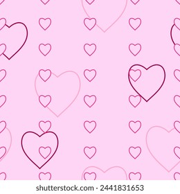 Editable Vector of Outline Style Love Themed Pink Hearts Illustration Seamless Pattern to Create Background or Decorative Element of Wedding Related Purposes