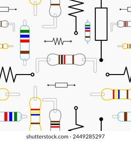 Editable Vector of Outline Style Resistor Symbol Illustration Seamless Pattern for Creating Electronic or Electrical Related Background and Decorative Element