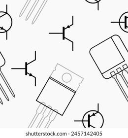 Editierbare Vektorgrafik von Umrisstransistor-Illustrationssymbol Nahtloses Muster zum Erstellen von Elektronische Musik oder elektrisch verwandten Hintergrund- und Dekorelementen
