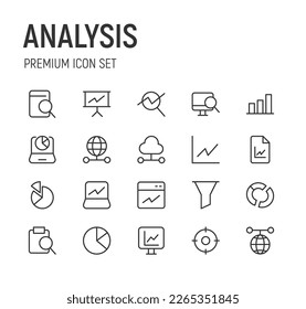 Paquete de vector modificable de iconos de línea de análisis. Señales de moda para sitios web, aplicaciones e interfaz de usuario. Conjunto de iconos de línea delgada de análisis premium.